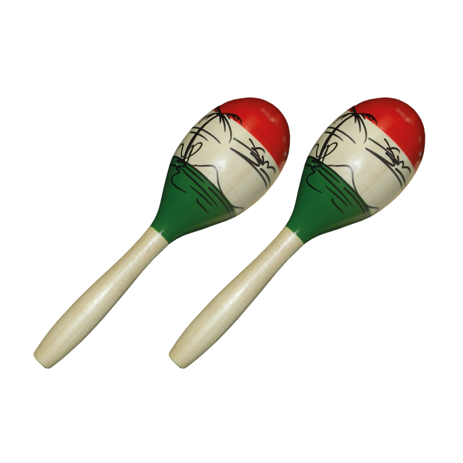 MARACAS DE MADERA 10" DE LARGO, CON DISEÑO DE PALMERAS