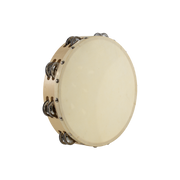 PANDERETA 8" REDONDA CON PARCHE, COLOR NATURAL, 12 PARES DE SONAJEROS DE LATON