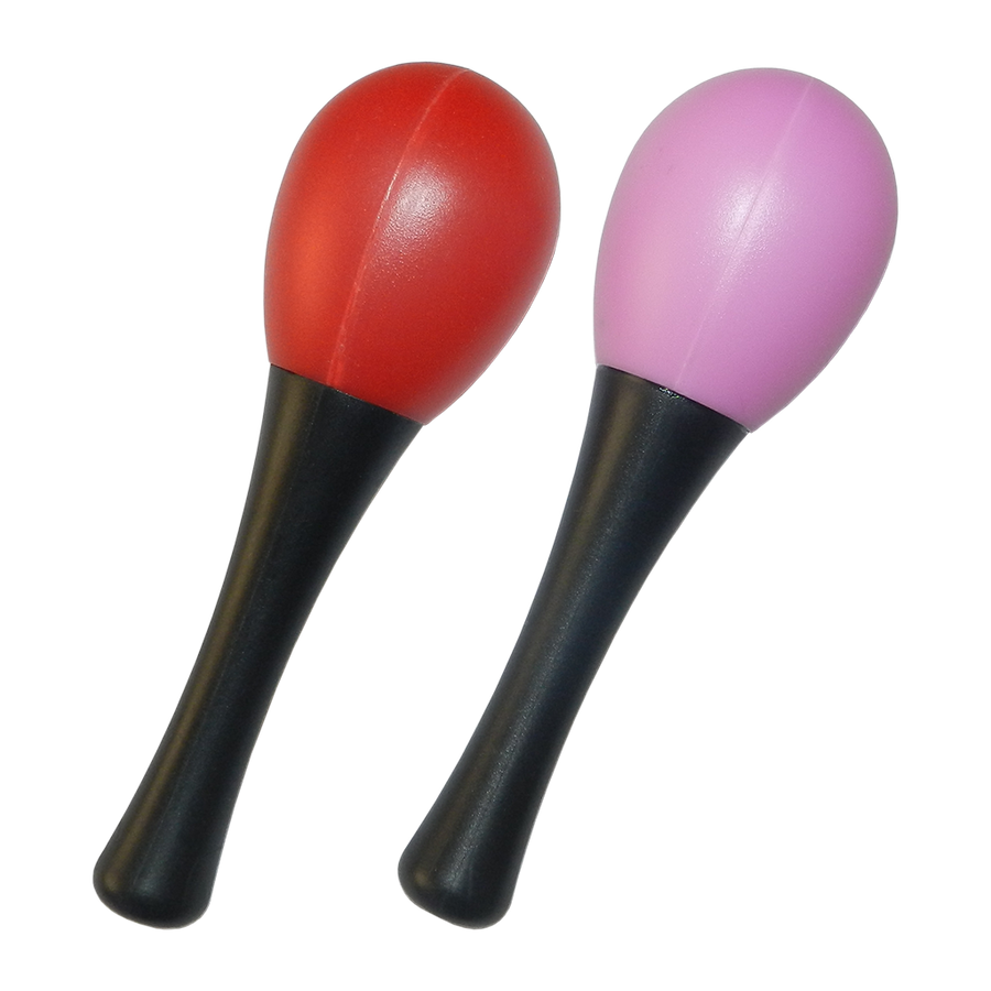 MARACAS PLASTICAS 5.25" DE LARGO, COLORES ROJO Y ROSADO