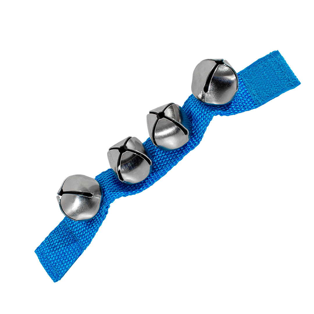 CASCABEL PULSERA DE POLIPROPILENO AJUSTABLE CON VELCRO, INCLUYE 4 CASCABELES DE METAL