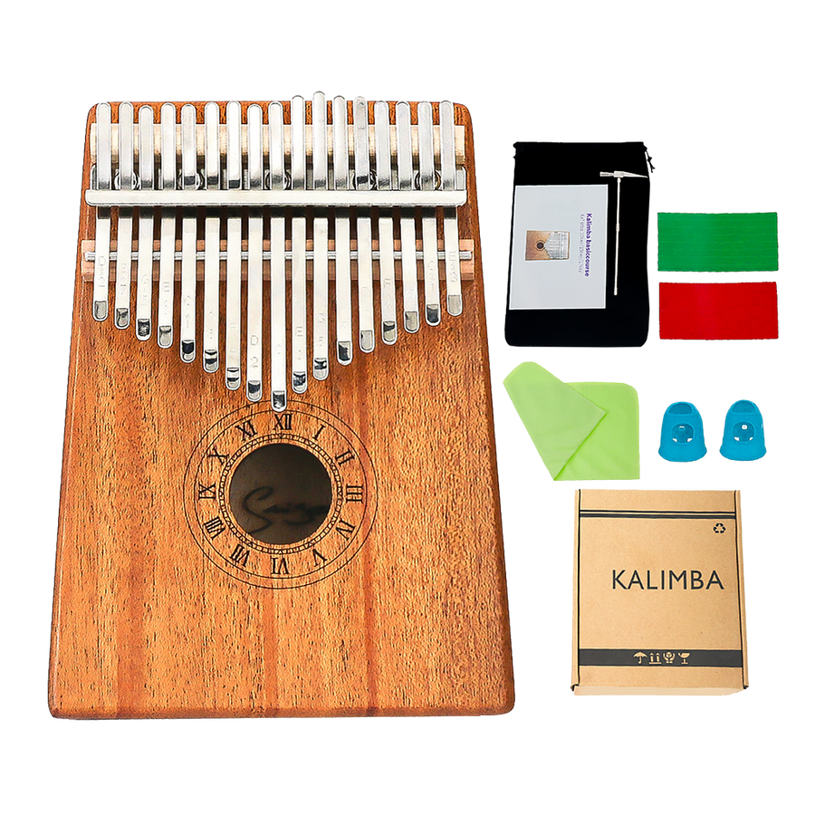 KALIMBA DE CAOBA, DE  17 LLAVES, COLOR NATURAL, INCLUYE FUNDA Y MARTILLO PARA AFINAR