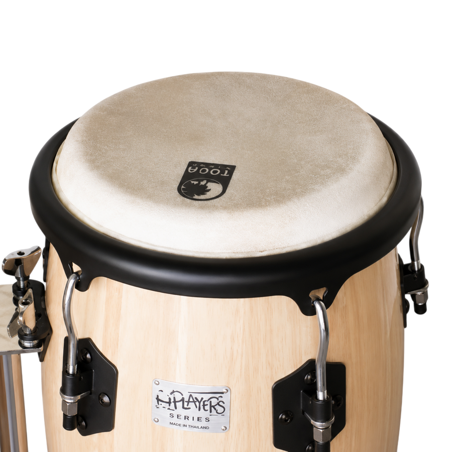 SET DE CONGAS 10 - 11" DE MADERA ROBLE, COLOR NATURAL, INCLUYE SOPORTE CROMADO