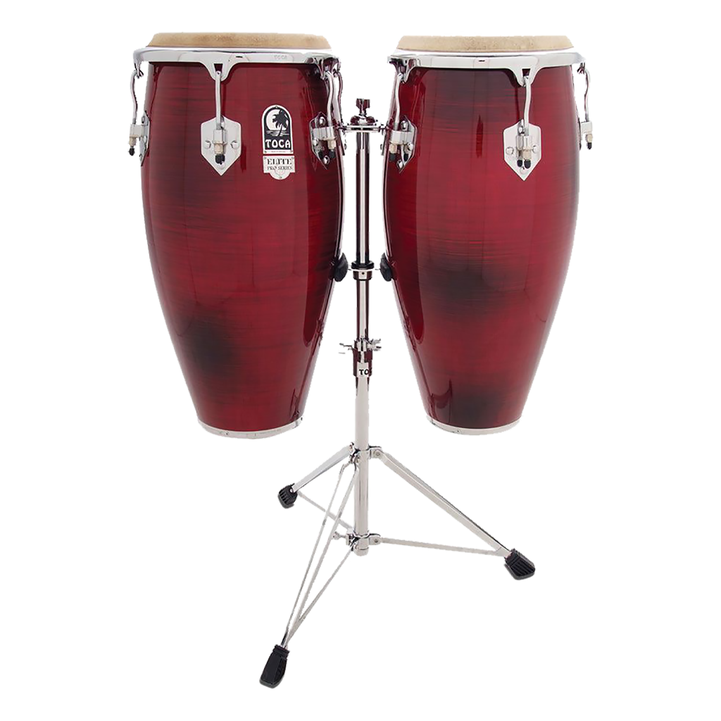 SET DE CONGAS 11 - 11.75" DE MADERA MAPLE, SERIE ELITE PRO, COLOR CONCHO DE VINO, INCLUYE SOPORTE CROMADO