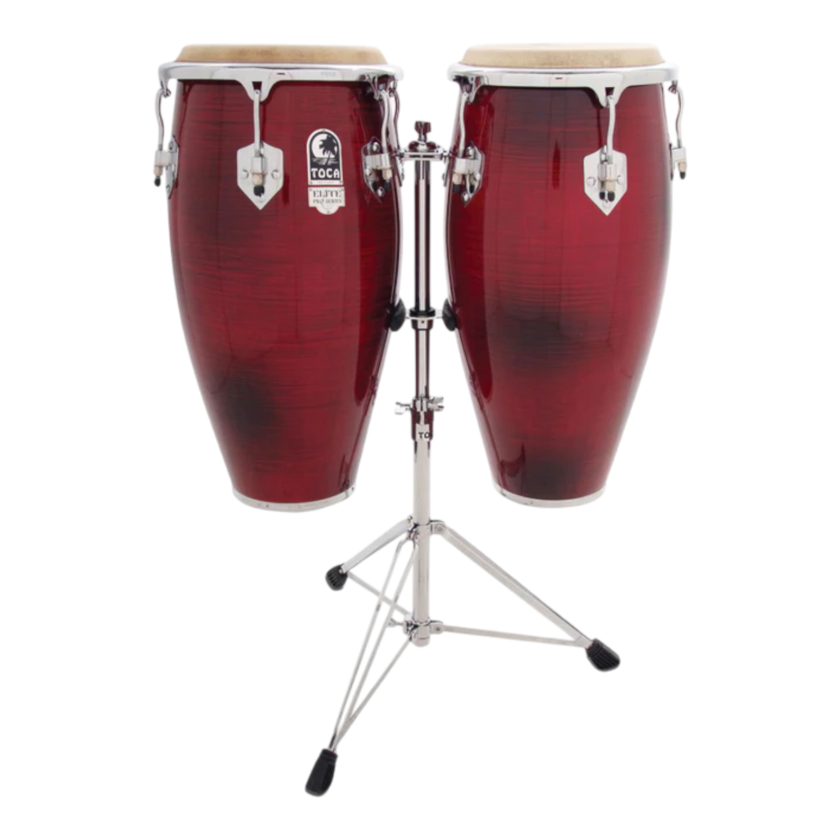 SET DE CONGAS 11 - 11.75" DE MADERA MAPLE, SERIE ELITE PRO, COLOR CONCHO DE VINO, INCLUYE SOPORTE CROMADO