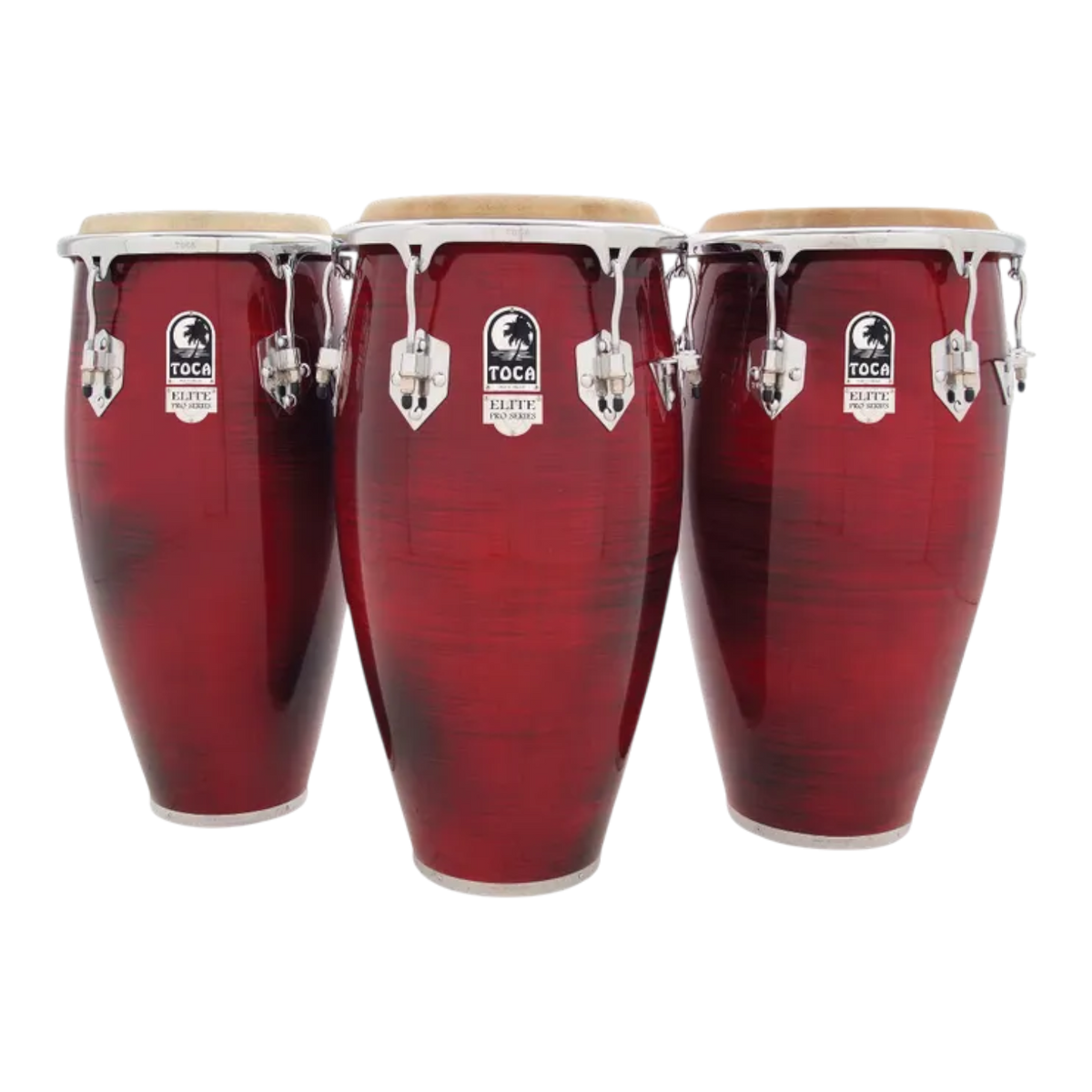 SET DE CONGAS 11 - 11.75" DE MADERA MAPLE, SERIE ELITE PRO, COLOR CONCHO DE VINO, INCLUYE SOPORTE CROMADO
