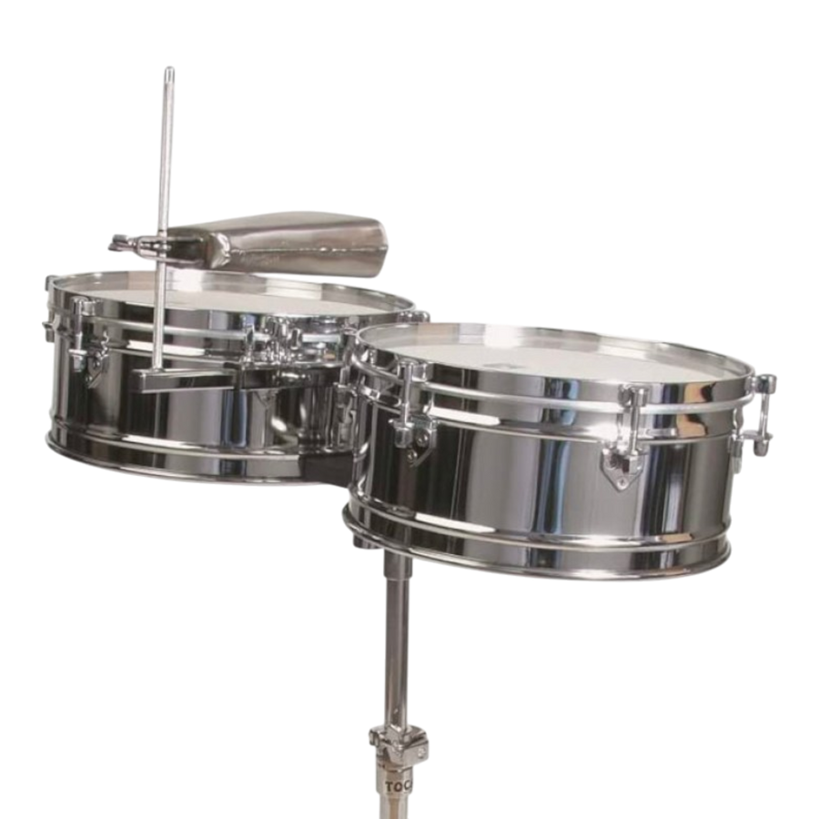 SET DE TIMBALES 14" - 15" DE ACERO LAMINADO, INCLUYE PEDESTAL