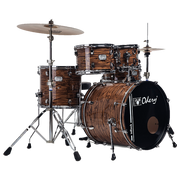 SET DE BATERIA ACUSTICA, SERIE IN ROCK, MADERA DE TILO, COLOR GOLD TIGER, PEDAL CON DOBLE CADENA, INCLUYE 3 PEDESTALES