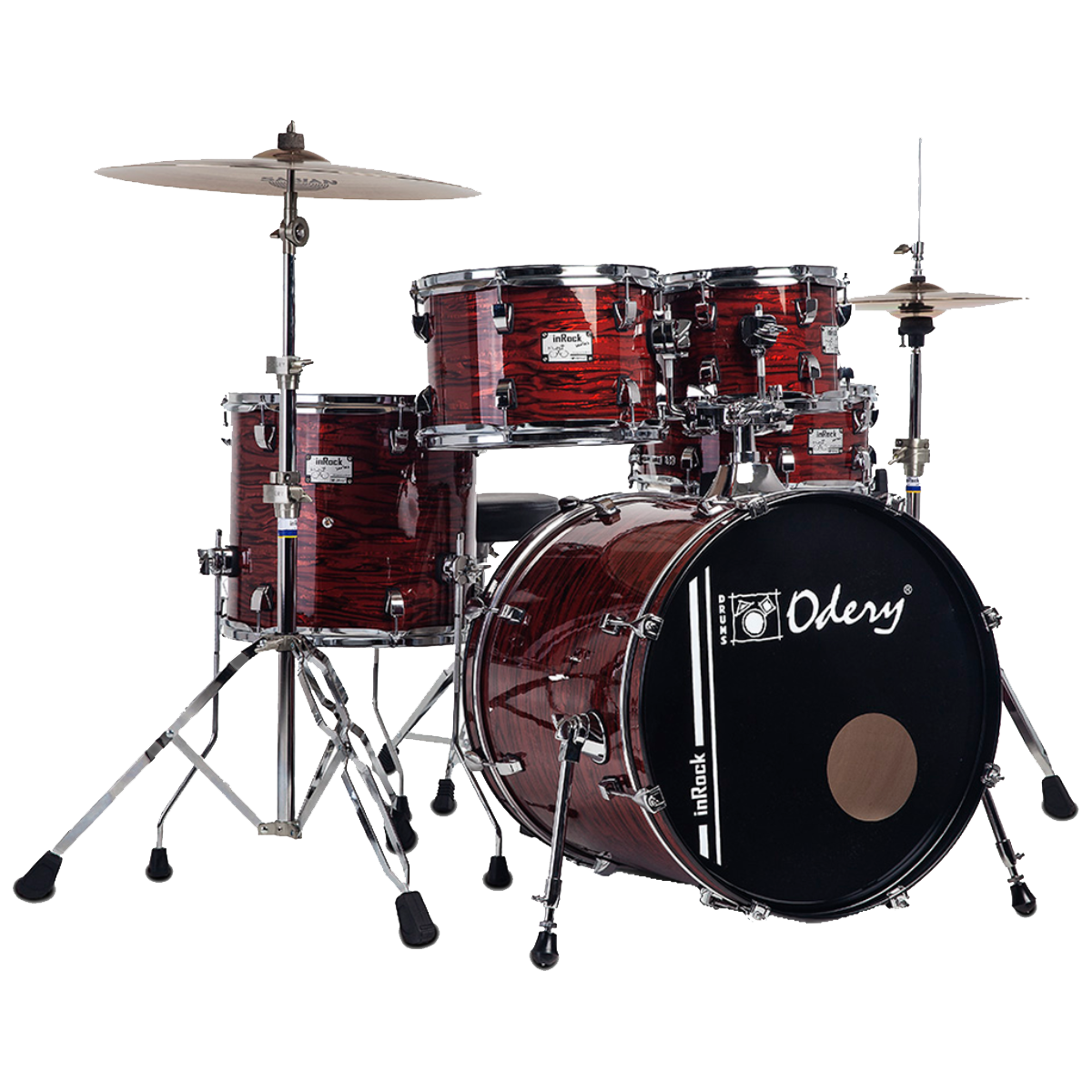 Drums 5 Tambores , Rojo , 10 x 07 Pulg, 12 x 8 Pulg, 16 x 15 Pulg, 22 x 18 Pulg, ODERY IR.220-HW-BT
