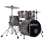 SET DE BATERIA ACUSTICA, SERIE IN ROCK, MADERA DE TILO, COLOR LUNAR TIGER, PEDAL CON DOBLE CADENA, INCUYE 3 PEDESTALES