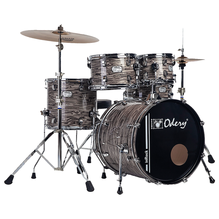 SET DE BATERIA ACUSTICA, SERIE IN ROCK, MADERA DE TILO, COLOR LUNAR TIGER, PEDAL CON DOBLE CADENA, INCUYE 3 PEDESTALES
