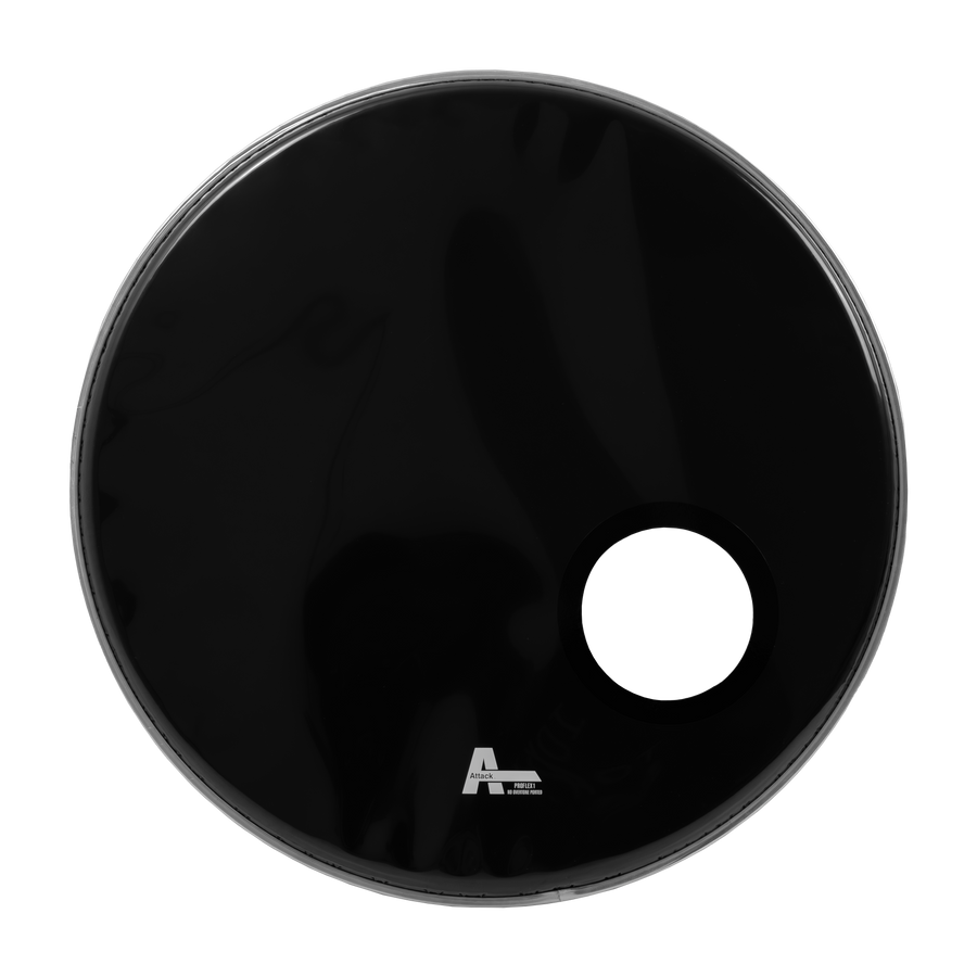 PARCHE 22" PARA BOMBO DE BATERIA, CABEZAL FRONTAL, UNA CAPA DE 10 MIL., NEGRO CON APAGADOR DE ARMONICOS