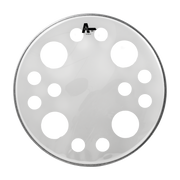 PARCHE 22" PARA BOMBO, CABEZAL DE IMPACTO, DOBLE CAPA DE  10 MIL., TRANSPARENTE / BLANCO CON APAGADOR DE ARMONICOS