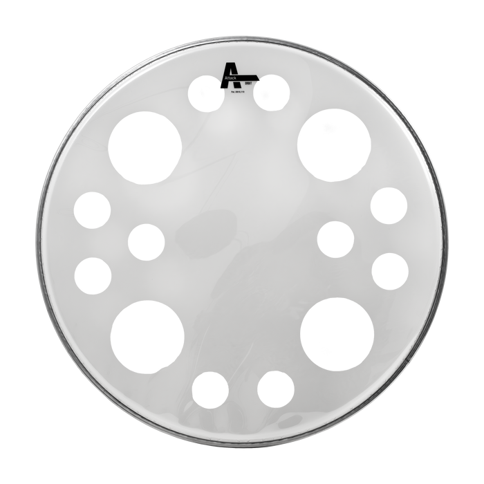 PARCHE 22" PARA BOMBO, CABEZAL DE IMPACTO, DOBLE CAPA DE  10 MIL., TRANSPARENTE / BLANCO CON APAGADOR DE ARMONICOS