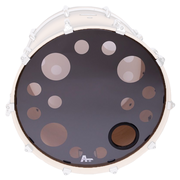 PARCHE 22" PARA BOMBO, CABEZAL FRONTAL, DOBLE CAPA DE 10 MIL., TRANSPARENTE / NEGRO CON APAGADOR DE ARMONICOS