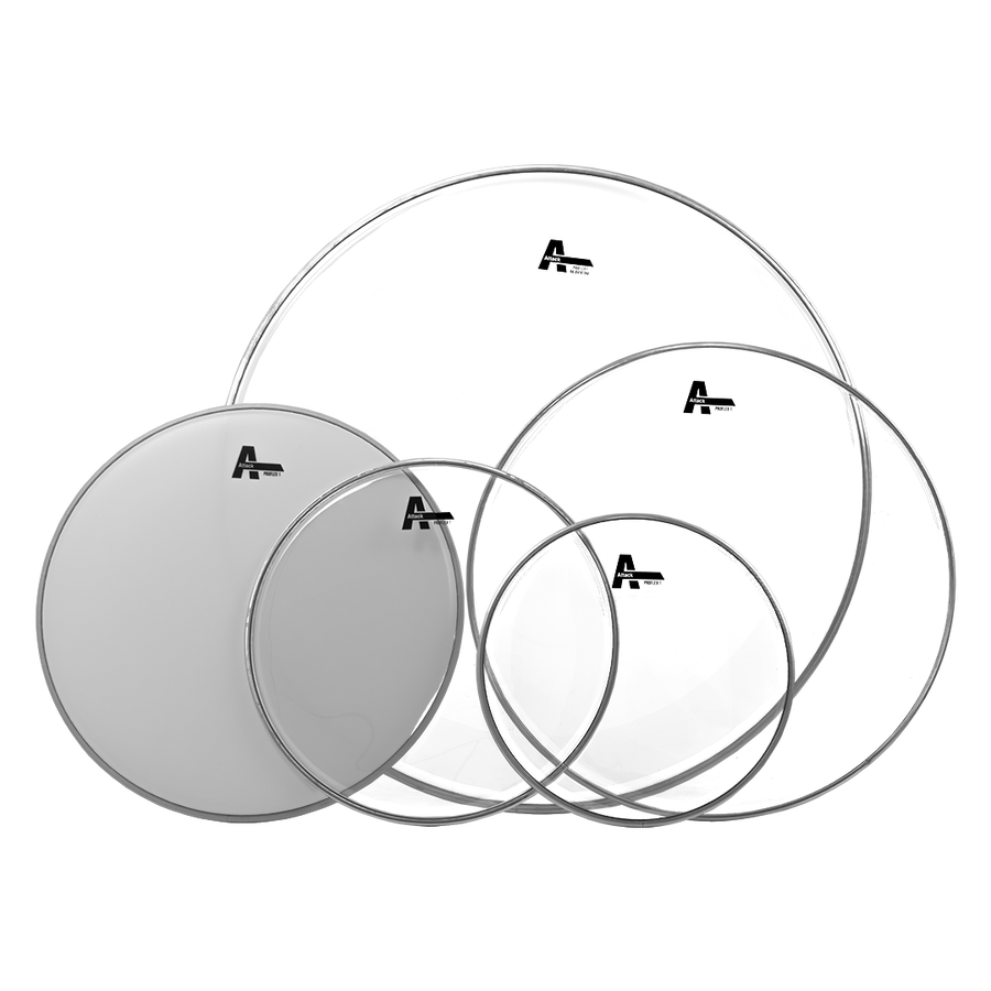 SET DE PARCHES 10",12",16", 22" DHA 1 CAPA TRANSPARENTE, 14" RUGOSO CON APAGADOR DE ARMONICOS, PARA BATERIA