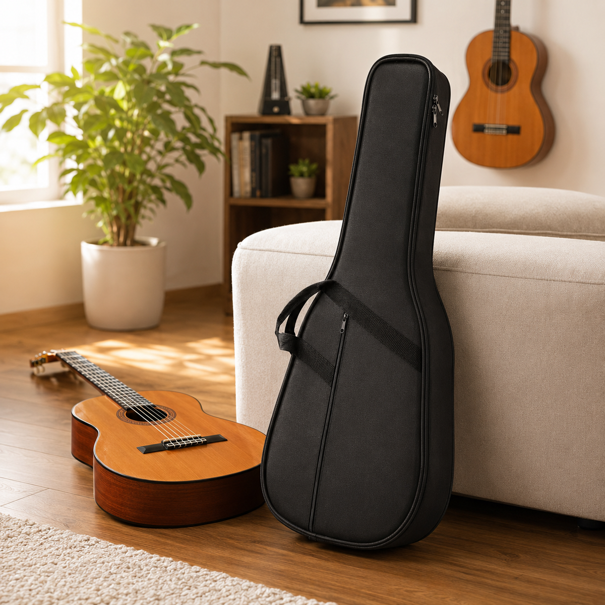 Estuche rigido para Guitarra Clásica de escala 39 PULG., madera recubierta de Polipropileno, color negro