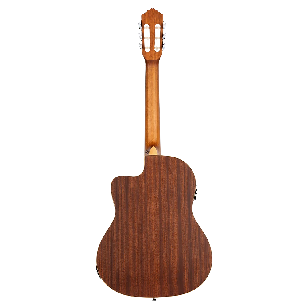 GUITARRA ELECTROCLASICA, CUTAWAY, EQ ORTEGA, COLOR NATURAL, ACABADO MATE, TAPA DE ABETO, FONDO Y AROS DE CAOBA, CUERDAS ORTEGA