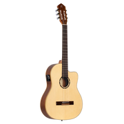 GUITARRA ELECTROCLASICA, CUTAWAY, EQ ORTEGA, COLOR NATURAL, ACABADO MATE, TAPA DE ABETO, FONDO Y AROS DE CAOBA, CUERDAS ORTEGA