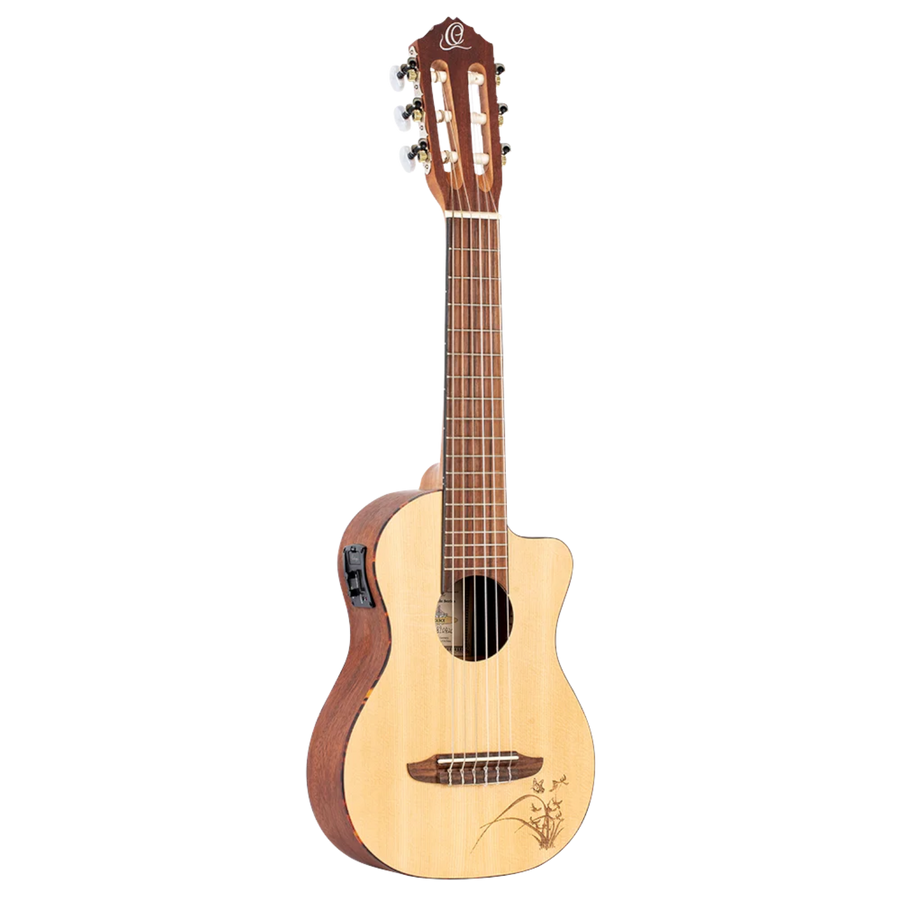 GUITALELE 17", COLOR NATURAL, PREAMP ORTEGA, ACABADO SATINADO, TAPA DE ABETO, FONDO Y AROS DE SAPELI, CUERDAS ORTEGA
