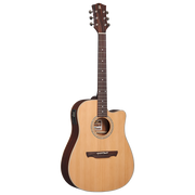 GUITARRA ELECTROACUSTICA 41", CUTAWAY, CON EQ MINGS, COLOR NATURAL ACABADO DE ALTO BRILLO, TAPA DE CEDRO MACIZO, FONDO Y AROS DE SAPELLI, CUERDAS D ADDARIO, INCLUYE BOLSO