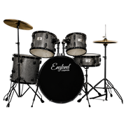BATERIA ACUSTICA SET DE 5 PIEZAS COLOR GRIS ESCARCHADO Y HERRAJES COLOR NEGRO, INCLUYE SILLA  Y PLATILLOS