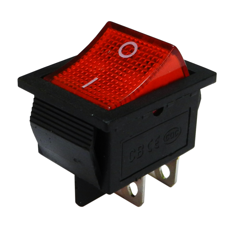 SWITCH CON NEON, 4 PINES, 2 POSICIONES, ON/OFF, 5A-250V, 8A-250V, 10A-125V