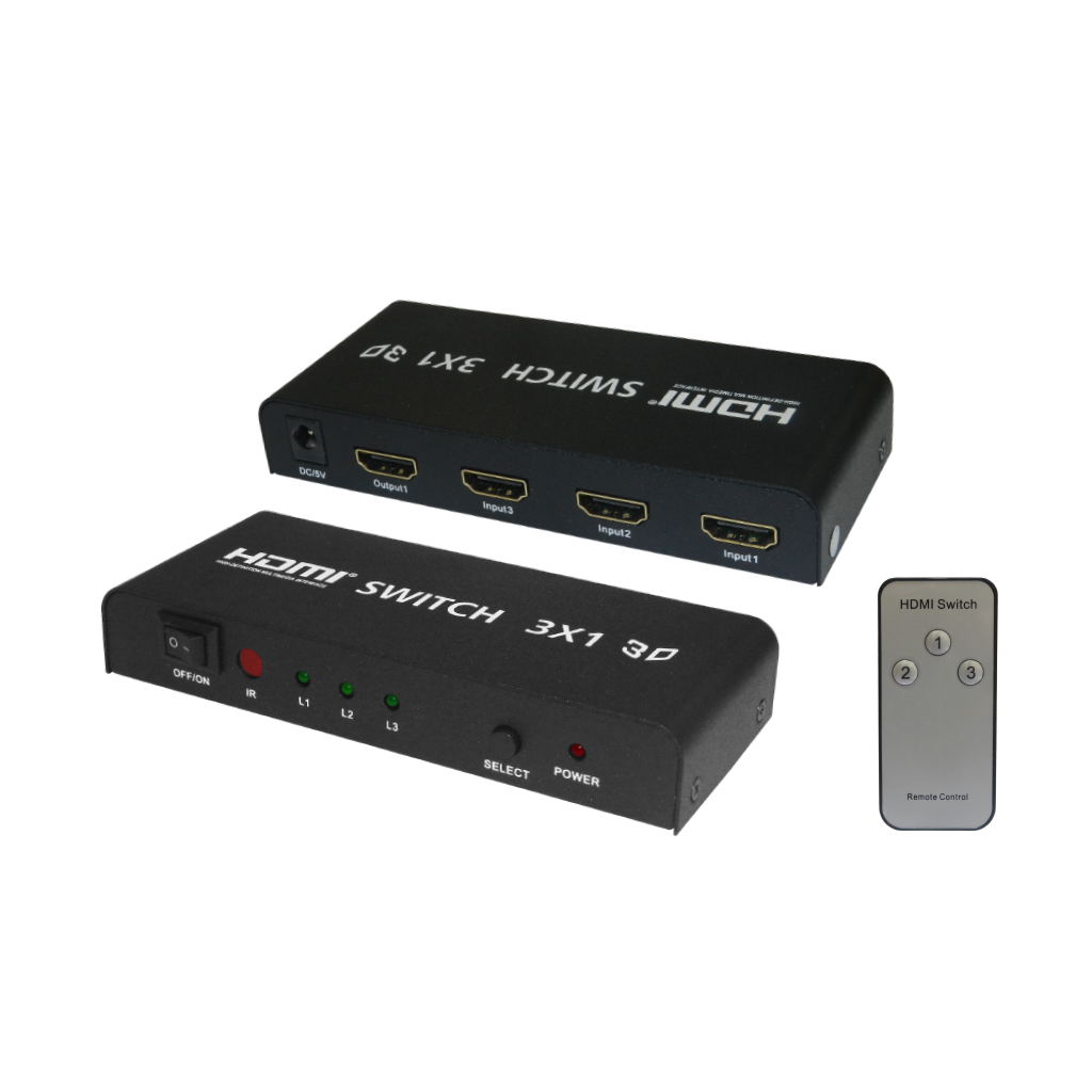 HDMI SWITCH, 3 ENTRADAS HDMI A 1 SALIDA HDMI, 3D, 1080P CON CONTROL REMOTO