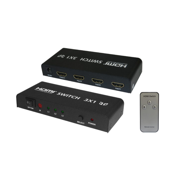 HDMI SWITCH, 3 ENTRADAS HDMI A 1 SALIDA HDMI, 3D, 1080P CON CONTROL REMOTO