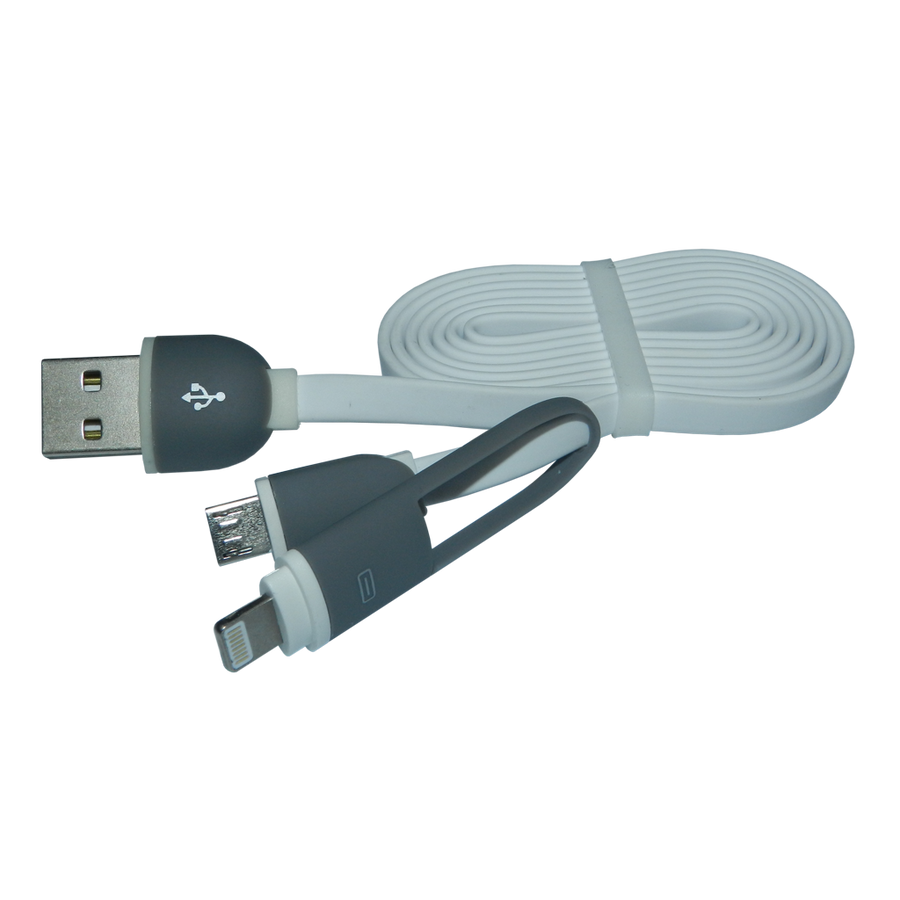 CABLE USB, 2 EN 1, PARA SAMSUNG Y IPHONE, BLANCO, 1MT