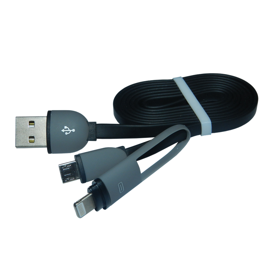 CABLE USB, 2 EN 1, PARA SAMSUNG Y IPHONE, NEGRO, 1MT