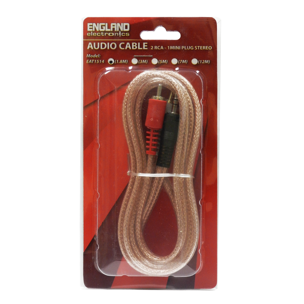 Cable para Audio 2 Plug RCA a Plug 3.5mm Estéreo, 1.8 m Long. Cable, ENGLAND ELECTRONICS EAT1514 1.8m