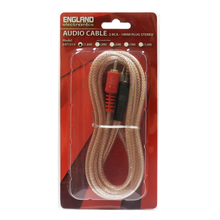 Cable para Audio 2 Plug RCA a Plug 3.5mm Estéreo, 1.8 m Long. Cable, ENGLAND ELECTRONICS EAT1514 1.8m