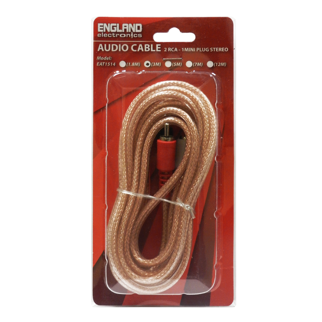 CABLE DE AUDIO TRANSPARENTE, 2 PLUG RCA A PLUG 3.5MM, CCS/CCA, 3MTS