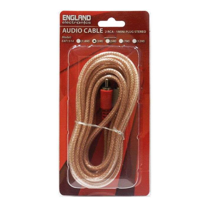 CABLE DE AUDIO TRANSPARENTE, 2 PLUG RCA A PLUG 3.5MM, CCS/CCA, 3MTS
