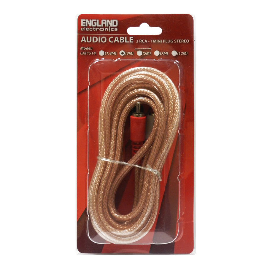 CABLE DE AUDIO TRANSPARENTE, 2 PLUG RCA A PLUG 3.5MM, CCS/CCA, 3MTS