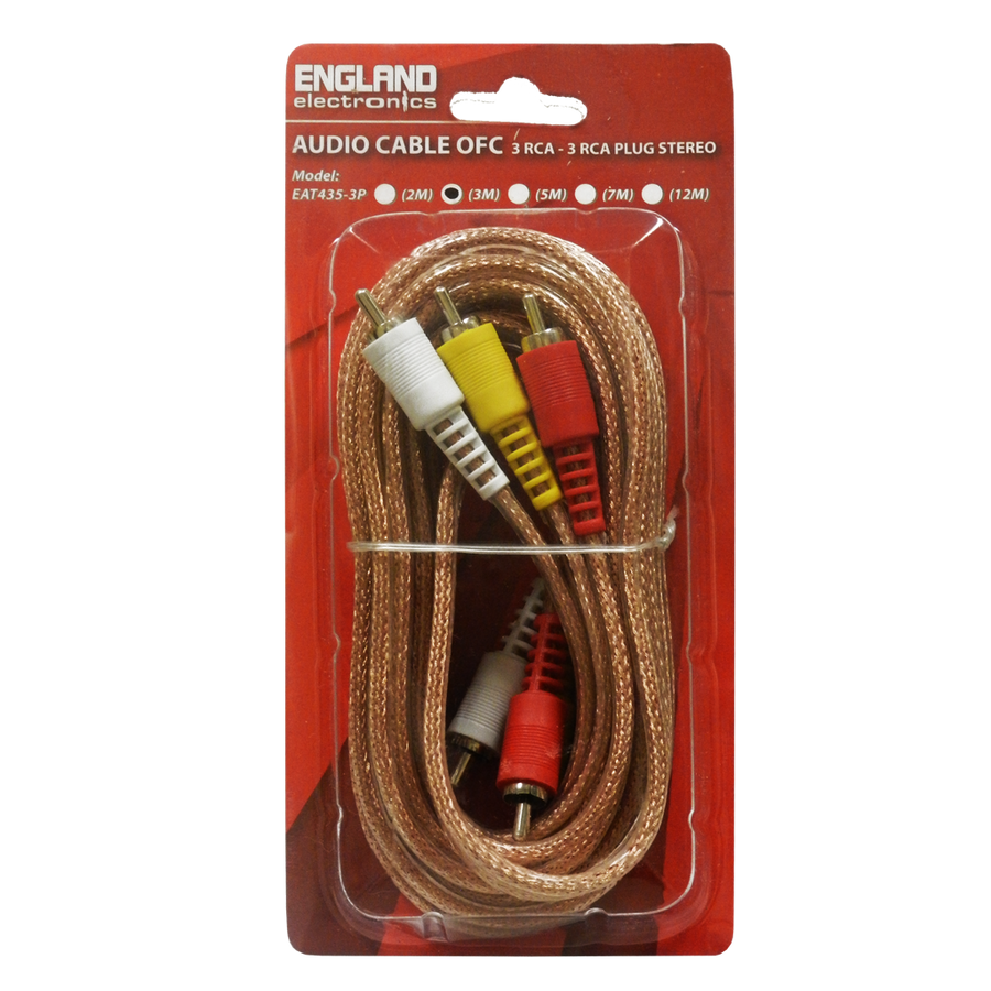 Cable para Audio 3 Plug RCA a 3 Plug RCA, 10 m Long. Cable, ENGLAND ELECTRONICS EAT435-3P 10m