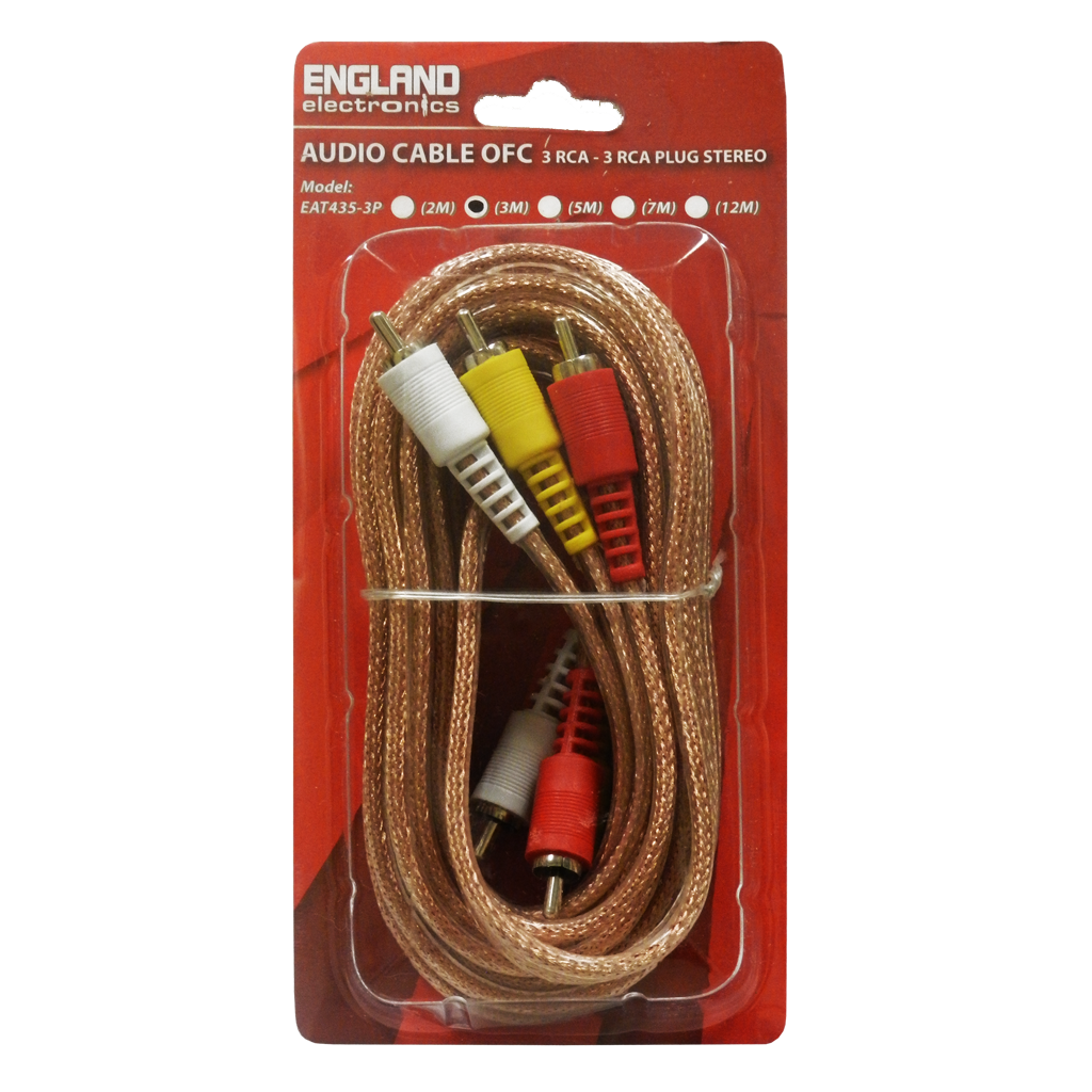 CABLE DE AUDIO TRANSPARENTE, 3 PLUG RCA A 3 PLUG RCA, CCS/CCA, 3MTS