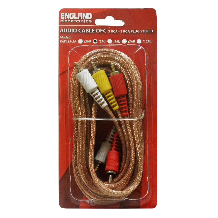 CABLE DE AUDIO TRANSPARENTE, 3 PLUG RCA A 3 PLUG RCA, CCS/CCA, 3MTS