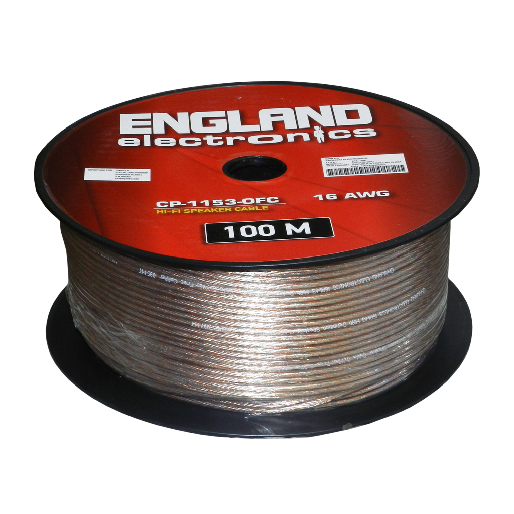 Rollo Cable Parlante Calibre 16AWG, 100 m, 100% Cobre CU, Libre de Oxígeno, ENGLAND ELECTRONICS CP-1153-OFC-100m
