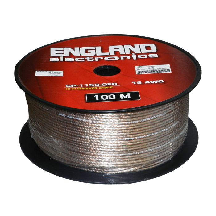 Rollo Cable Parlante Calibre 16AWG, 100 m, 100% Cobre CU, Libre de Oxígeno, ENGLAND ELECTRONICS CP-1153-OFC-100m