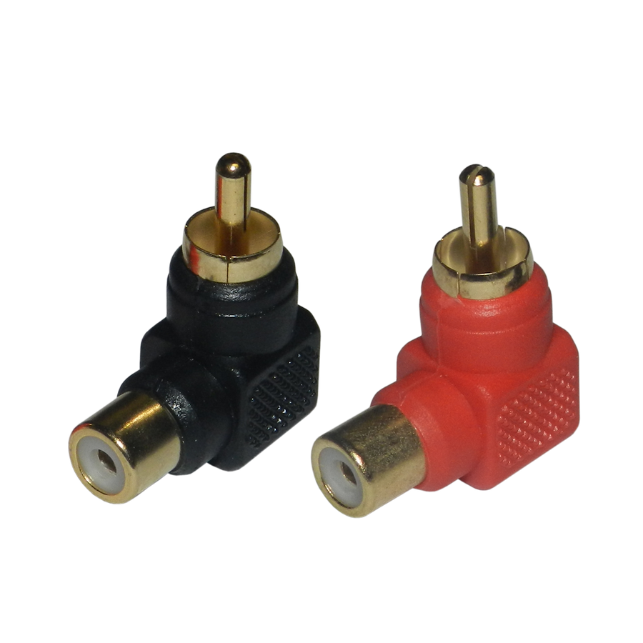 ADAPTADOR JACK RCA A PLUG RCA, TIPO L, DORADO, PLASTICO