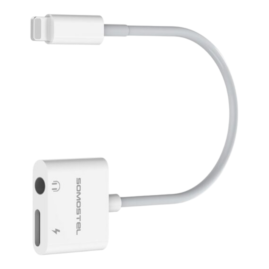 ADAPTADOR OTG DE AUDIO Y CARGA, TIPO IPHONE A PUERTO LIGHTNING Y JACK 3.5MM