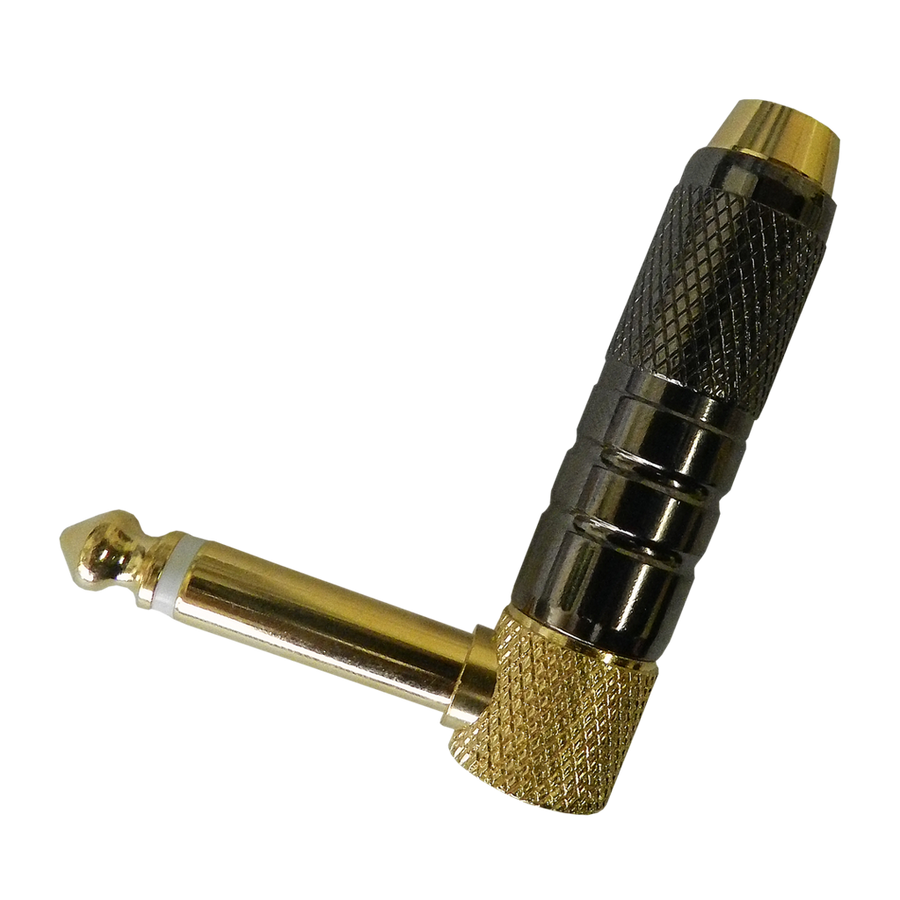 PLUG 6.3MM DORADO, MONO, TIPO L SIN RESORTE, NEGRO, METALICO