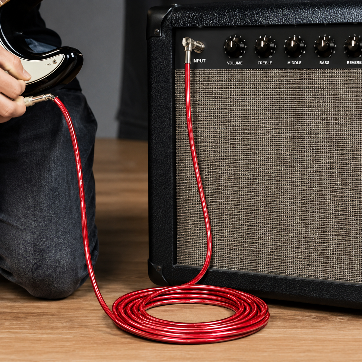 CABLE DE AUDIO, PLUG 6.3MM MONO EN L A PLUG 6.3MM MONO, 10 MTS, COLOR ROJO
