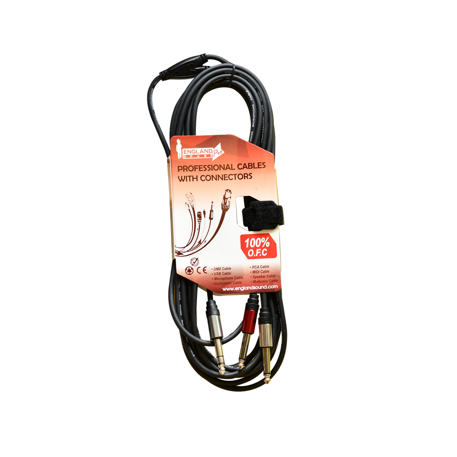 CABLE DE AUDIO, PLUG 6.3MM ESTEREO A 2 PLUG 6.3MM MONO, OFC, 3MTS