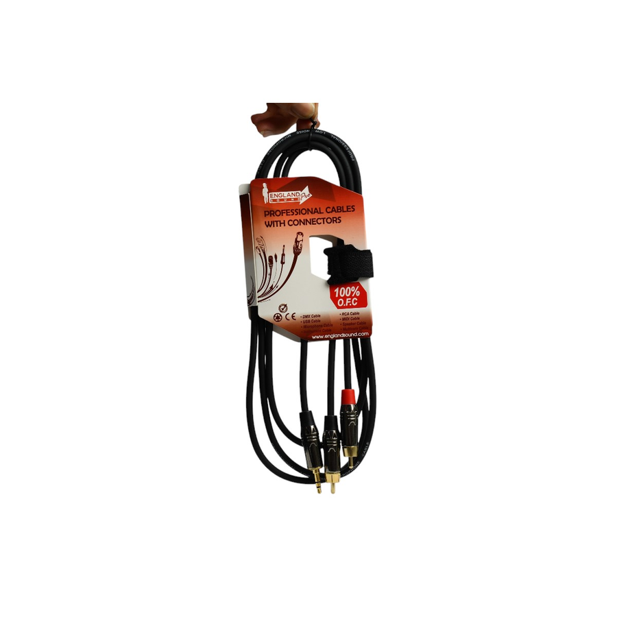 CABLE DE AUDIO, PLUG 3.5MM ESTEREO A 2 PLUG RCA, OFC, 2MTS