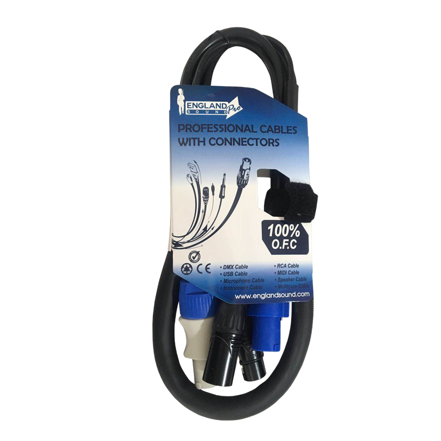 Cable DMX Powercon-XLR Extensión DMX-Audio , 1 m Long. de Cable, ENGLAND SOUND PRO ES-DMXL1M