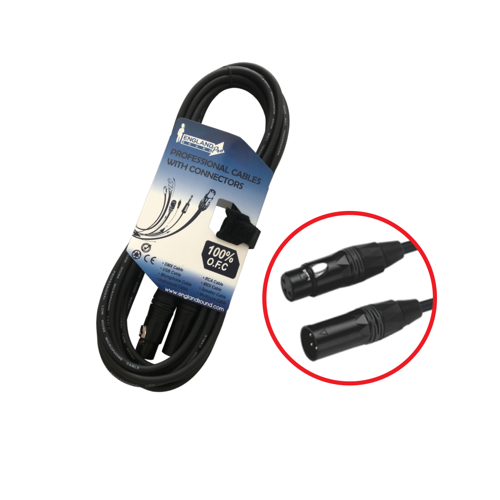 Cable DMX Plug XLR Hembra 3 pines a Plug XLR macho 3 pines , 10 m Long. de Cable, ENGLAND SOUND PRO ES-XLF10M