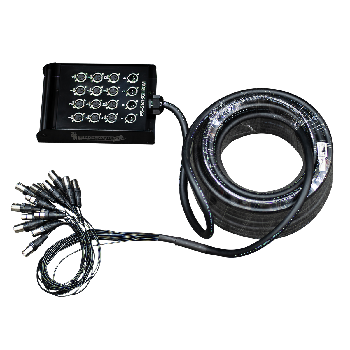 CABLE MEDUSA CON CAJA PARA ESCENARIO, 16 CANALES, (12 HEMBRAS XLR+ 4 MACHO XLR), 25 MTS