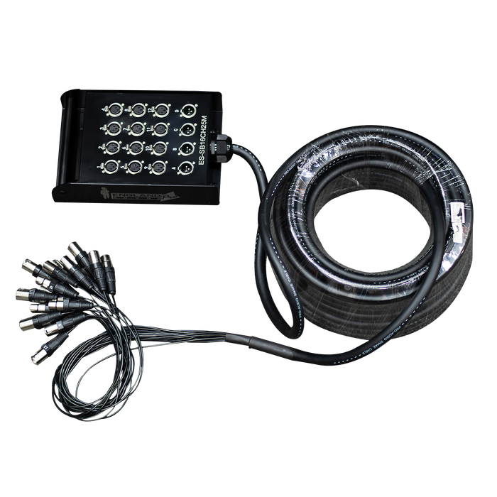 CABLE MEDUSA CON CAJA PARA ESCENARIO, 16 CANALES, (12 HEMBRAS XLR+ 4 MACHO XLR), 25 MTS